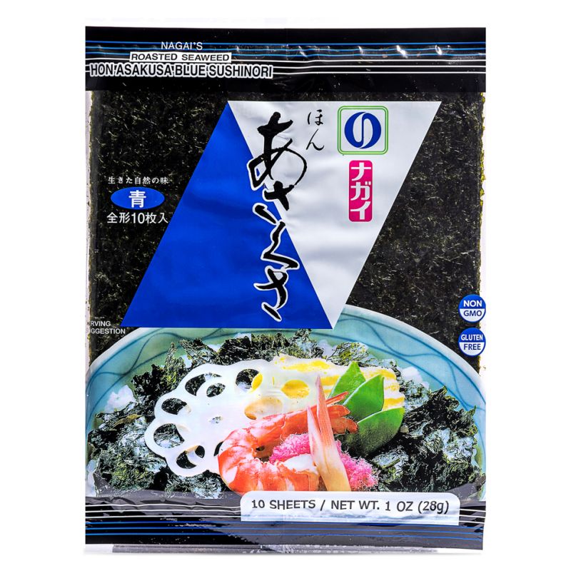 Click Here To Enlarge This Photo Of Nagai's Roasted Seaweed Hon Asakusa Sushi Nori &lpar;Blue&rpar; はん あさくさ