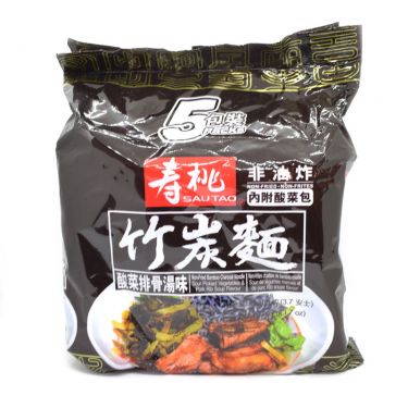 Click Here To Enlarge This Photo Of Sau Tao Non-Fried Bamboo Charcoal Noodle &lpar;Sour Pickled Vegetables & Pork Rib Soup Flavour&rpar; 壽桃 竹炭麵 &lpar;酸菜排骨湯味&rpar;