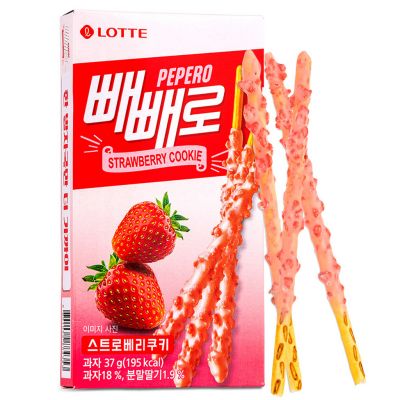 Lotte Pepero Biscuits Sticks with Crushed Strawberry Cookie &lpar;Strawberry Cookie&rpar;