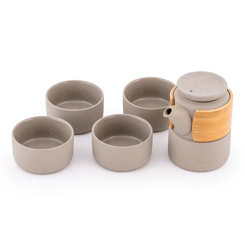 Click Here To Enlarge This Photo Of Tea&sol;Sake Set &lpar; Grey W &sol;Wood Band&rpar;